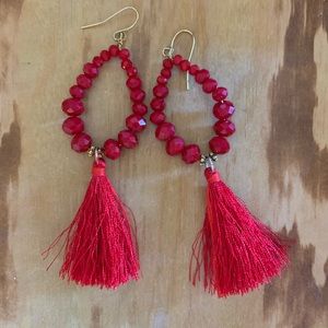 Hand made red fringe earrings